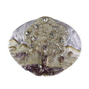 Vintage Oval Tree Of Life With Rhinestones Belt Buckle